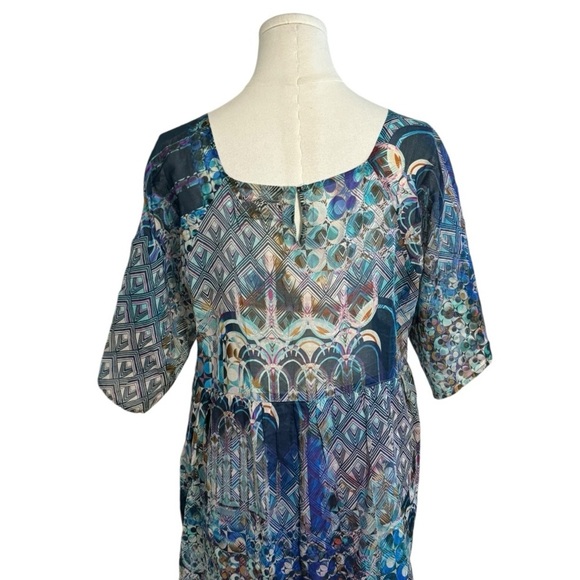 JOHNNY WAS Workshop Klodi Raglan Tiered Midi Dress Size M Tropical Vacation Blue - Picture 7 of 15